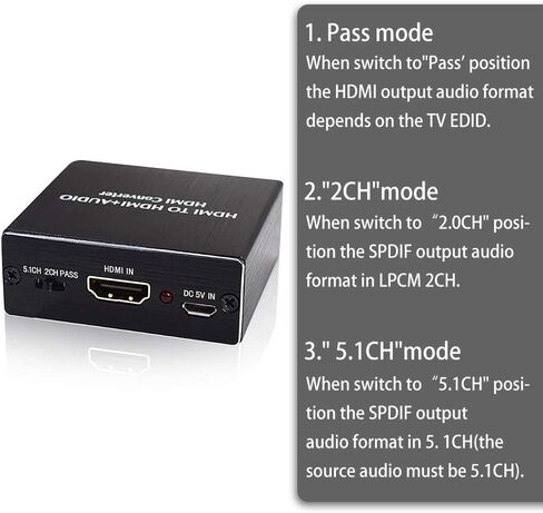 مستخرج صوت HDMI لـ HDMI إلى HDMI + صوت (SPDIF Optical Toslink + AUX) متوافق مع Apple TV Fire TV Blue-Ray Players Firestick Chromecast Cable Box، إصدار HDMI 1.4 in Kuwait