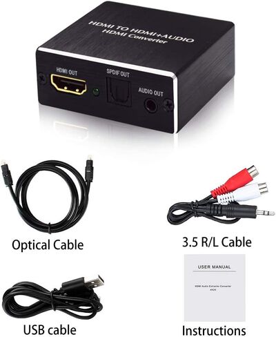 مستخرج صوت HDMI لـ HDMI إلى HDMI + صوت (SPDIF Optical Toslink + AUX) متوافق مع Apple TV Fire TV Blue-Ray Players Firestick Chromecast Cable Box، إصدار HDMI 1.4 in Kuwait