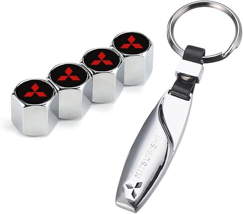 4 Pcs Tire Stem Valve Caps with O Rubber Ring，and 1 pcs Zinc Alloy Key Chain, Leak-Proof Air Caps Cover Fit for Mitsubishi, Universal Stem Covers for Cars, SUVs, Bike and Bicycle, Trucks, Motorcycles in Saudi Arabia