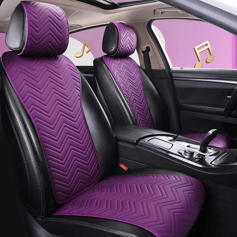 2023 New Purple Leather Car Seat Covers Universal Truck Seat Cover Cute Full Leather Car Seat Covers Wave Pattern 2/3 Covered 11PCS Fit Car/Auto/Truck/SUV (D-Purple) in Saudi Arabia