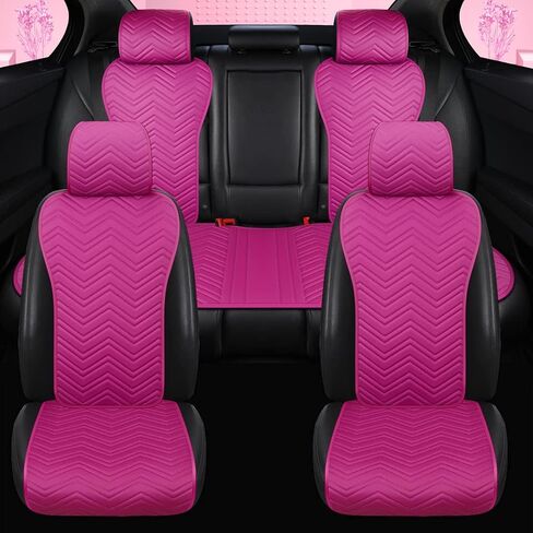 2023 New Purple Leather Car Seat Covers Universal Truck Seat Cover Cute Full Leather Car Seat Covers Wave Pattern 2/3 Covered 11PCS Fit Car/Auto/Truck/SUV (D-Purple) in Saudi Arabia