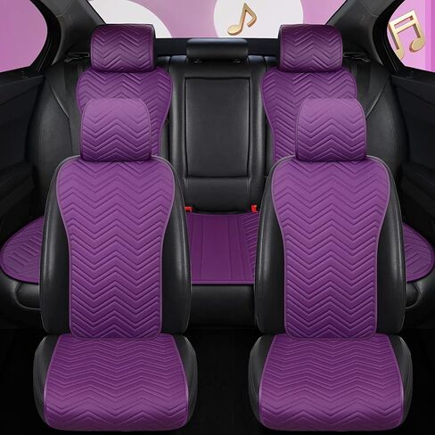 2023 New Purple Leather Car Seat Covers Universal Truck Seat Cover Cute Full Leather Car Seat Covers Wave Pattern 2/3 Covered 11PCS Fit Car/Auto/Truck/SUV (D-Purple) in Saudi Arabia