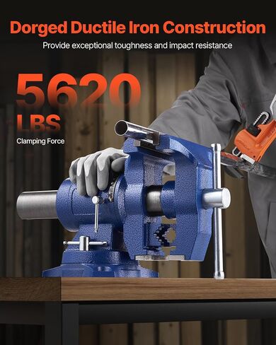VEVOR Bench Vise 6 Inch, Double Swivel Rotating Heavy Duty Vise Head/Body Rotates 360°,Pipe Vise Bench Vices 30Kn Clamping Force,for Clamping Fixing Equipment Home or Industrial Use in Saudi Arabia