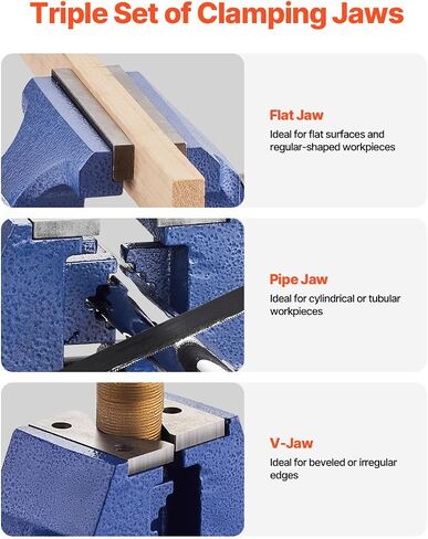 VEVOR Bench Vise 6 Inch, Double Swivel Rotating Heavy Duty Vise Head/Body Rotates 360°,Pipe Vise Bench Vices 30Kn Clamping Force,for Clamping Fixing Equipment Home or Industrial Use in Saudi Arabia
