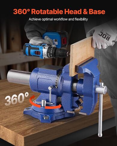 VEVOR Bench Vise 6 Inch, Double Swivel Rotating Heavy Duty Vise Head/Body Rotates 360°,Pipe Vise Bench Vices 30Kn Clamping Force,for Clamping Fixing Equipment Home or Industrial Use in Saudi Arabia
