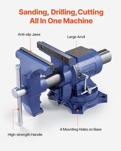 VEVOR Bench Vise 6 Inch, Double Swivel Rotating Heavy Duty Vise Head/Body Rotates 360°,Pipe Vise Bench Vices 30Kn Clamping Force,for Clamping Fixing Equipment Home or Industrial Use in Saudi Arabia