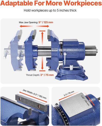 VEVOR Bench Vise 6 Inch, Double Swivel Rotating Heavy Duty Vise Head/Body Rotates 360°,Pipe Vise Bench Vices 30Kn Clamping Force,for Clamping Fixing Equipment Home or Industrial Use in Saudi Arabia