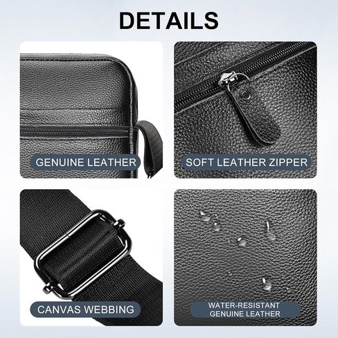 Leathario Men's Crossbody Shoulder Bag, Genuine Leather Small Messenger Satchel for Work Business Travel, Black Side Purse in Saudi Arabia