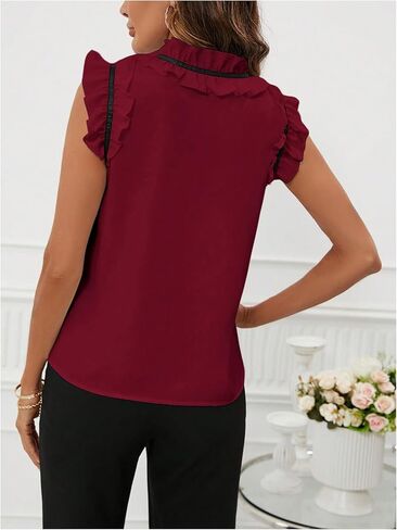 Women's Work Office Blouse Elegant Bow Tie Neck Ruffle Trim Vintage Blouse Business Casual Shirt Top in Kuwait