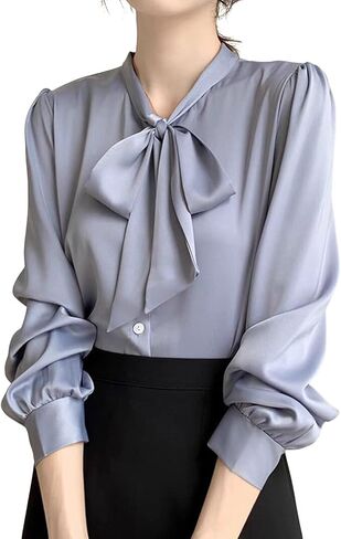 Women's Blouse Satin Silk Shirt Button Down Shirt Casual Loose Long Sleeve Work Long Edition Womens Shirts in Saudi Arabia