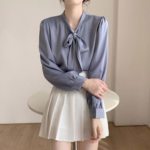 Women's Blouse Satin Silk Shirt Button Down Shirt Casual Loose Long Sleeve Work Long Edition Womens Shirts in Saudi Arabia