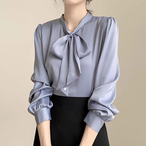 Women's Blouse Satin Silk Shirt Button Down Shirt Casual Loose Long Sleeve Work Long Edition Womens Shirts in Saudi Arabia