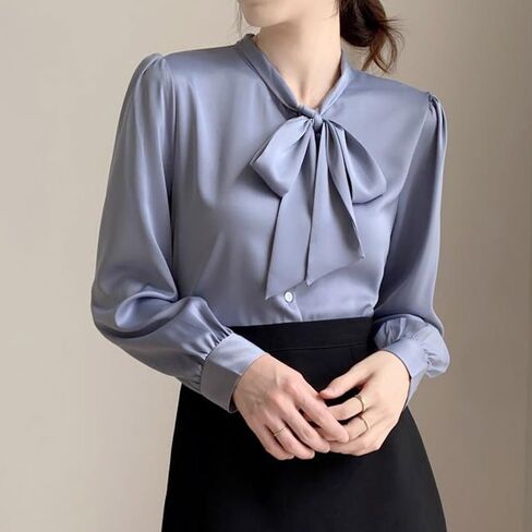 Women's Blouse Satin Silk Shirt Button Down Shirt Casual Loose Long Sleeve Work Long Edition Womens Shirts in Saudi Arabia