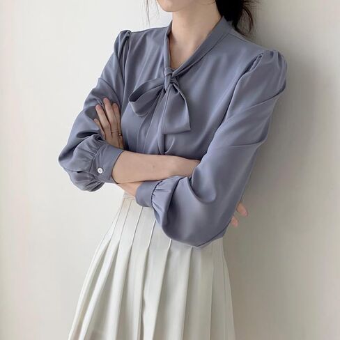 Women's Blouse Satin Silk Shirt Button Down Shirt Casual Loose Long Sleeve Work Long Edition Womens Shirts in Saudi Arabia