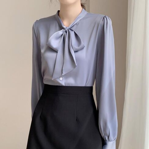 Women's Blouse Satin Silk Shirt Button Down Shirt Casual Loose Long Sleeve Work Long Edition Womens Shirts in Saudi Arabia
