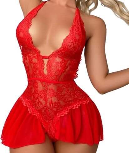 الملابس الداخلية Babydoll للنساء الدانتيل الدانتيل Snap Croct Lingerie قطعة واحدة عميقة الخامس من الدانتيل الملابس الداخلية in Saudi Arabia