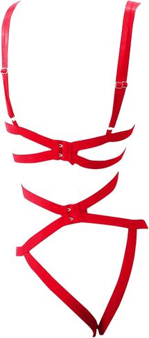 Sexy Lingerie for Women Strappy Harness Bodysuits Cut Out Ring Linked Bondaged Bandage Teddy Babydoll with Leg Ring in Kuwait