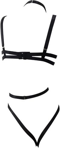 Sexy Lingerie for Women Strappy Harness Bodysuits Cut Out Ring Linked Bondaged Bandage Teddy Babydoll with Leg Ring in Kuwait
