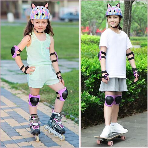 Kids Helmet, Bike Helmets for Kids 8-14 with Knee Pads and Elbow Pads Wrist Guards, Youth Girls Adjustable Bike Helmet with DIY Cat Ears Skateboard Helmet for Scooter Skating Cycling in Saudi Arabia