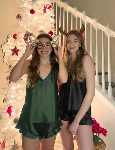 Ekouaer Satin Pajama Set for Women Silk Pjs for Women Set Camisole Top and Shorts with Ruffle Sleepwear in Saudi Arabia