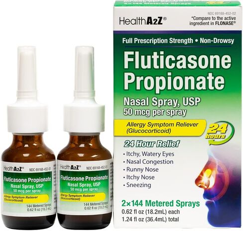 HealthA2Z® Fluticasone Propionate Nasal Spray | 50 mcg per Spray | 24 Hour Allergy Relief | 144 Sprays | 0.62 fl oz. (18.2mL) | Relief from Nasal Congestion | Runny Nose | Sneezing in Saudi Arabia