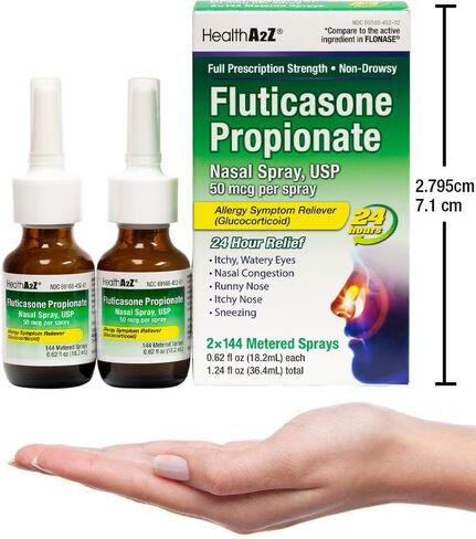 HealthA2Z® Fluticasone Propionate Nasal Spray | 50 mcg per Spray | 24 Hour Allergy Relief | 144 Sprays | 0.62 fl oz. (18.2mL) | Relief from Nasal Congestion | Runny Nose | Sneezing in Saudi Arabia