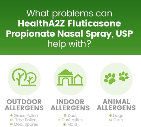 HealthA2Z® Fluticasone Propionate Nasal Spray | 50 mcg per Spray | 24 Hour Allergy Relief | 144 Sprays | 0.62 fl oz. (18.2mL) | Relief from Nasal Congestion | Runny Nose | Sneezing in Saudi Arabia