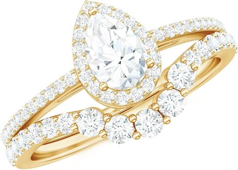 خاتم الخطوبة على شكل كمثرى معتمد من Moissanite 4x6 مع مُحسّن ، جودة D-VS1 ، مجموعة خاتم الزفاف Moissanite in Saudi Arabia