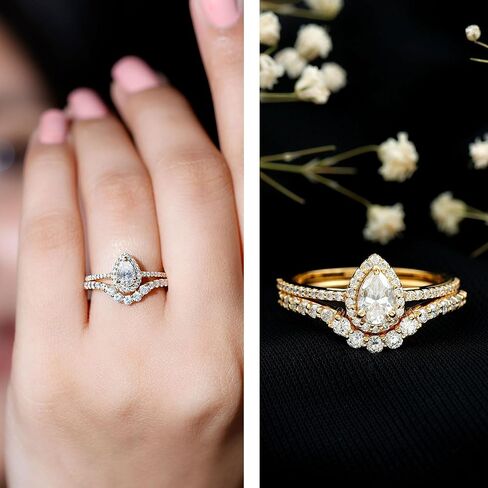 خاتم الخطوبة على شكل كمثرى معتمد من Moissanite 4x6 مع مُحسّن ، جودة D-VS1 ، مجموعة خاتم الزفاف Moissanite in Saudi Arabia