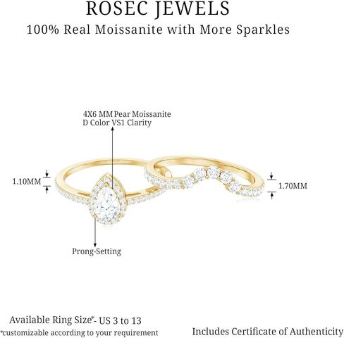 خاتم الخطوبة على شكل كمثرى معتمد من Moissanite 4x6 مع مُحسّن ، جودة D-VS1 ، مجموعة خاتم الزفاف Moissanite in Saudi Arabia