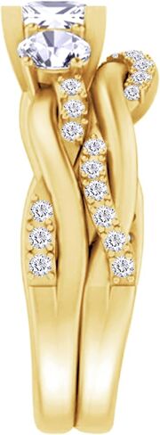 SAVEARTH DIAMONDS 3-Stone Infinity Bridal Ring Set, Center 5MM Princess Moissanite Diamond Engagement Wedding Rings For Women In 14k Gold Over Sterling Silver (1.50 Ctw) in Saudi Arabia