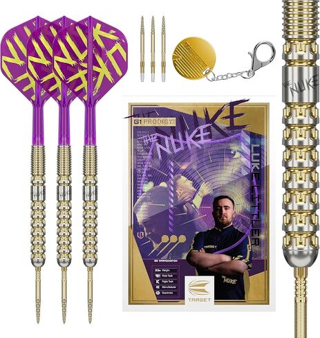 TARGET Darts Luke Littler Gen 1 Prodigy Steel Tip Swiss Point Darts, 90% Tungsten Darts, 23G | Generation 1 Gold Steel Tip Darts, Player Edition Swiss Points Dart Sets, K-Flex Flights and Shafts in Saudi Arabia