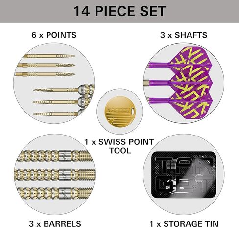 TARGET Darts Luke Littler Gen 1 Prodigy Steel Tip Swiss Point Darts, 90% Tungsten Darts, 23G | Generation 1 Gold Steel Tip Darts, Player Edition Swiss Points Dart Sets, K-Flex Flights and Shafts in Saudi Arabia