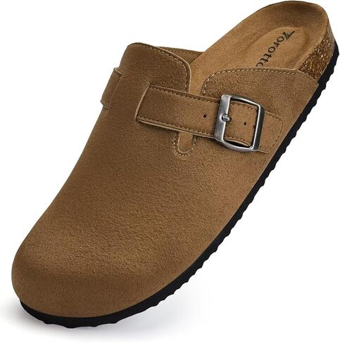 Torotto Mens Clogs Cork Footbed Suede Slippers Arch Support Potato Shoes with Adjustable Buckle in Kuwait