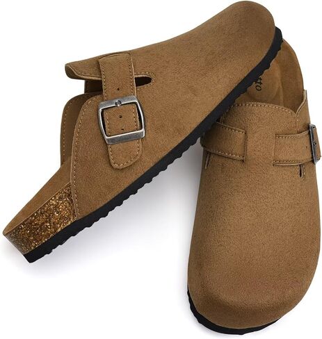 Torotto Mens Clogs Cork Footbed Suede Slippers Arch Support Potato Shoes with Adjustable Buckle in Kuwait