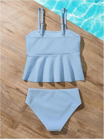 QJQ Girl's 2 Piece High Waisted Swimsuits Ruffle Waffle Bathing Suit Summer Cute Bikini Sets in Saudi Arabia