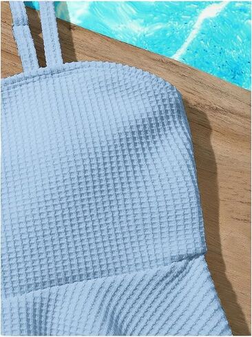 QJQ Girl's 2 Piece High Waisted Swimsuits Ruffle Waffle Bathing Suit Summer Cute Bikini Sets in Saudi Arabia