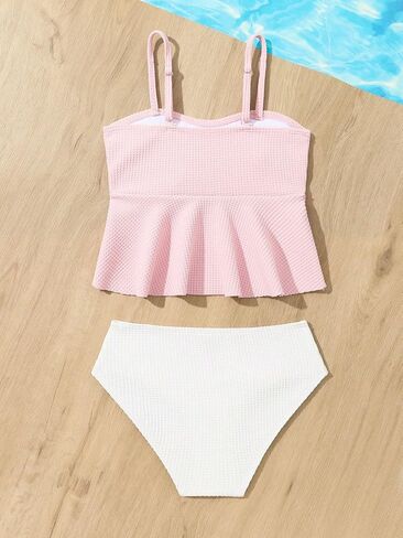 QJQ Girl's 2 Piece High Waisted Swimsuits Ruffle Waffle Bathing Suit Summer Cute Bikini Sets in Saudi Arabia