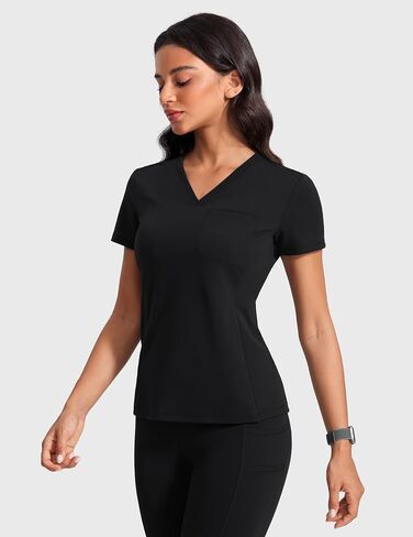 قمم فرك V -neck للنساء - قمصان فرك ناعمة مع قميص طبية جيب Slim Fit Workwear in Kuwait