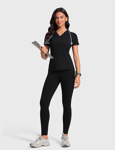 قمم فرك V -neck للنساء - قمصان فرك ناعمة مع قميص طبية جيب Slim Fit Workwear in Kuwait