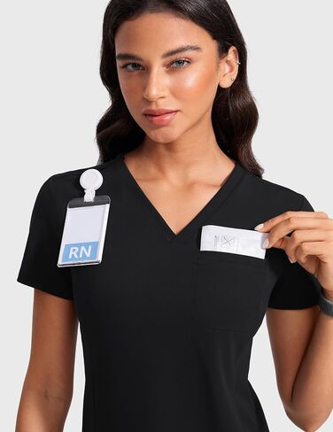 قمم فرك V -neck للنساء - قمصان فرك ناعمة مع قميص طبية جيب Slim Fit Workwear in Kuwait