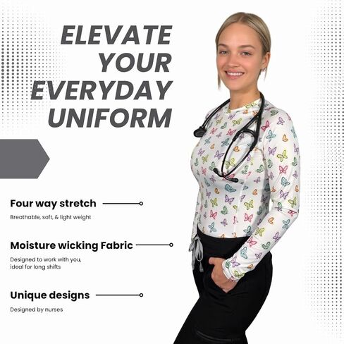 Women’s Athletic Underscrub Top – Long Sleeve, Base Layer, Multicolor Designs, Breathable, Stretch Fabric. in Saudi Arabia