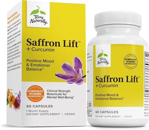 Terry Naturally Saffron Lift + Curcumin - Herbal Supplement with Curcumin - Non-GMO Saffron & Brain Curcumin Capsules - Concentration & Relaxation Support Supplement - 60 Capsules in Saudi Arabia