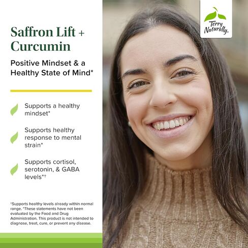 Terry Naturally Saffron Lift + Curcumin - Herbal Supplement with Curcumin - Non-GMO Saffron & Brain Curcumin Capsules - Concentration & Relaxation Support Supplement - 60 Capsules in Saudi Arabia