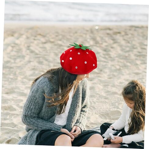SAFIGLE Cute Strawberry Beret Hat for Kawaii Wool Blend Cap for Parties Travel Daily Wear Lightweight Stylish Accessory for Themed Events in Saudi Arabia