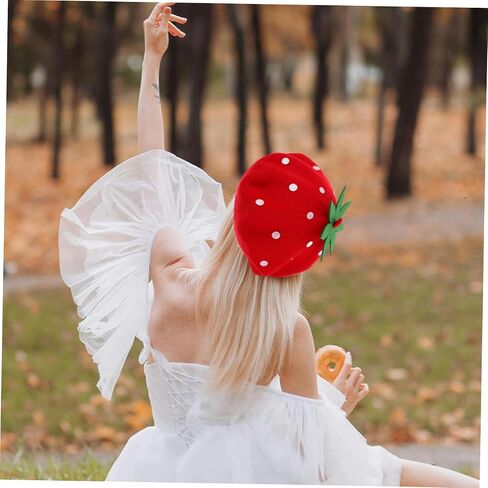 SAFIGLE Cute Strawberry Beret Hat for Kawaii Wool Blend Cap for Parties Travel Daily Wear Lightweight Stylish Accessory for Themed Events in Saudi Arabia