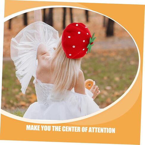 SAFIGLE Cute Strawberry Beret Hat for Kawaii Wool Blend Cap for Parties Travel Daily Wear Lightweight Stylish Accessory for Themed Events in Saudi Arabia