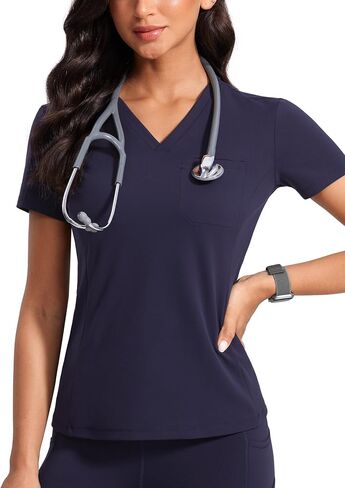قمم فرك V -neck للنساء - قمصان فرك ناعمة مع قميص طبية جيب Slim Fit Workwear in Kuwait