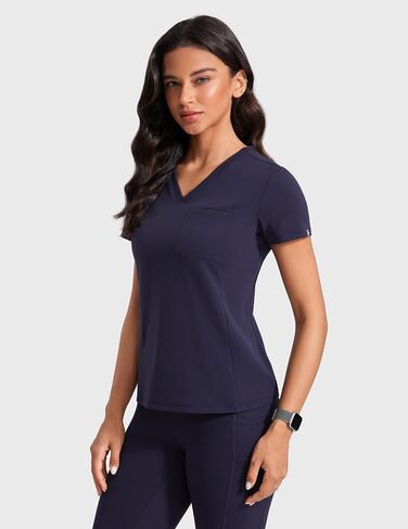 قمم فرك V -neck للنساء - قمصان فرك ناعمة مع قميص طبية جيب Slim Fit Workwear in Kuwait