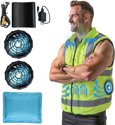 Cooling Safety Vest for Men & Women – Hi-Vis Reflective Fan Vest with Battery, Ideal for Construction & Outdoor Work in Saudi Arabia
